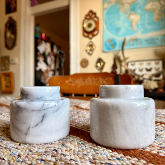 Vintage Julie Pomerantz Heavy Marble Stone Candle Holders