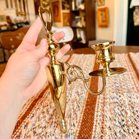Vintage Mid-Century Modern Brass Wall Sconce Taper Candle Holder