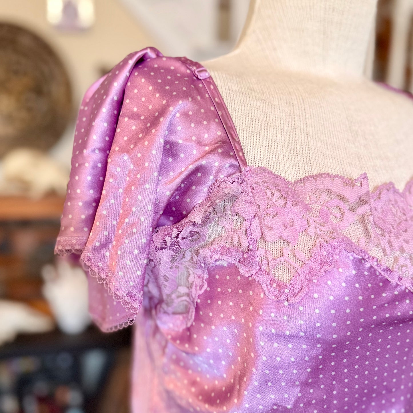 Vintage 2000s y2k Victoria’s Secret Angels Polka Dot Puff Sleeved Silk Shirt