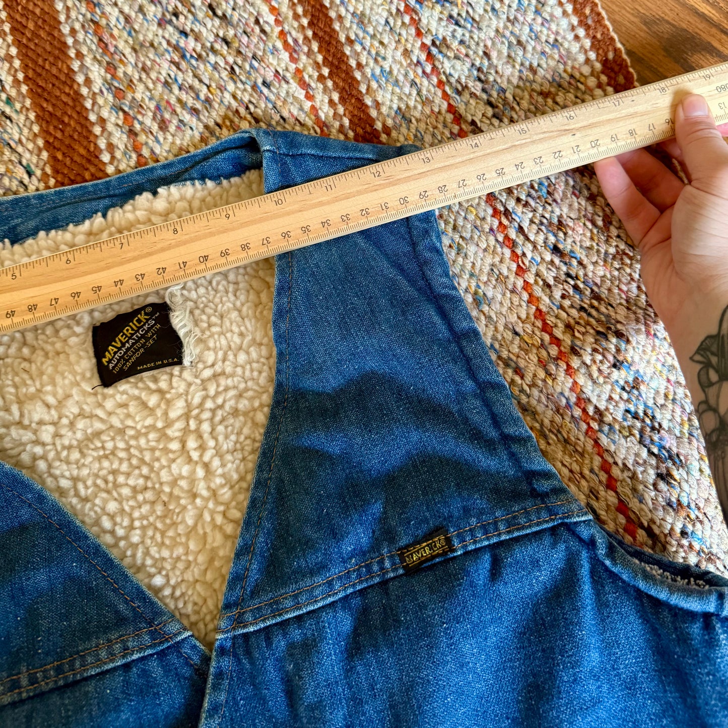 Maverick Automaticks Vintage 70s Blue Denim Sherpa Lined Vest