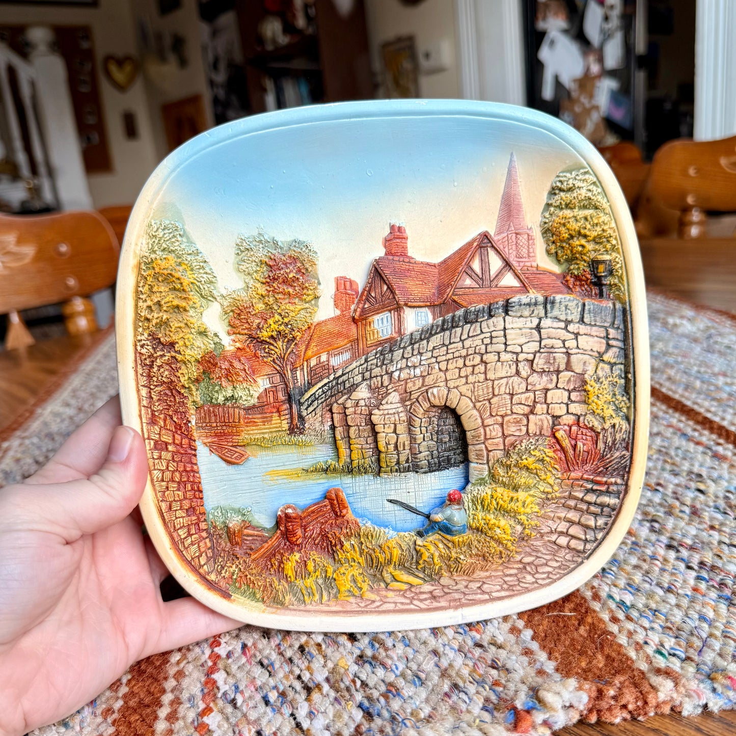 Legend Products 3D Chalkware Wall Plate / Plaque - Fisherman Scene