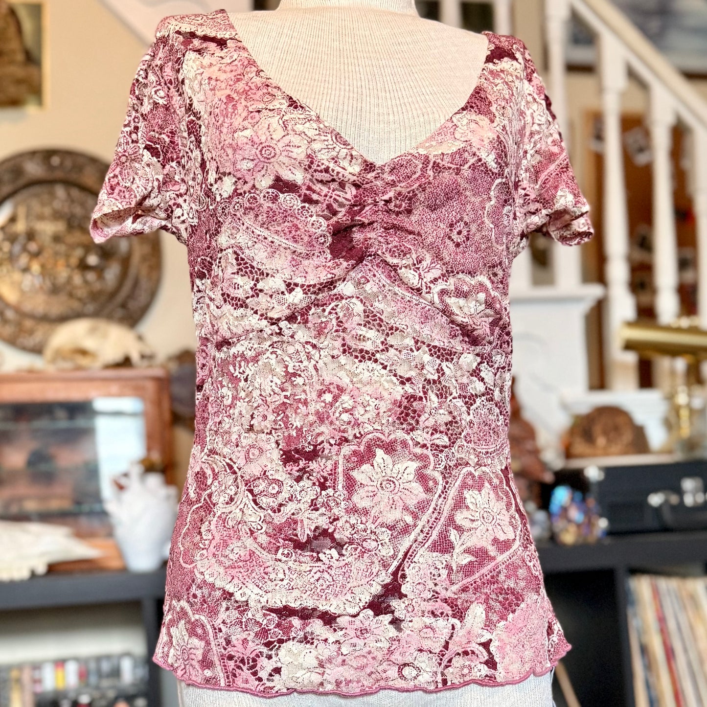 Vintage 90s / 2000s Fashion Bug Y2K Floral Lace Babydoll Top