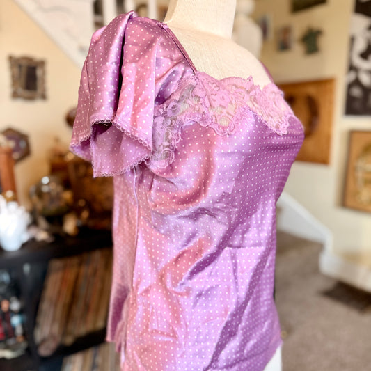 Vintage 2000s y2k Victoria’s Secret Angels Polka Dot Puff Sleeved Silk Shirt