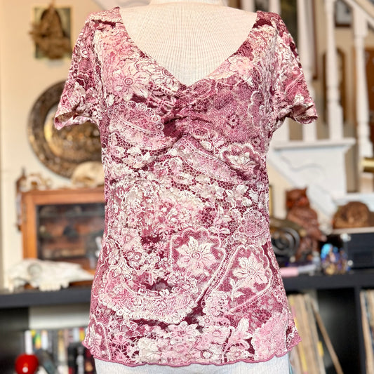 Vintage 90s / 2000s Fashion Bug Y2K Floral Lace Babydoll Top