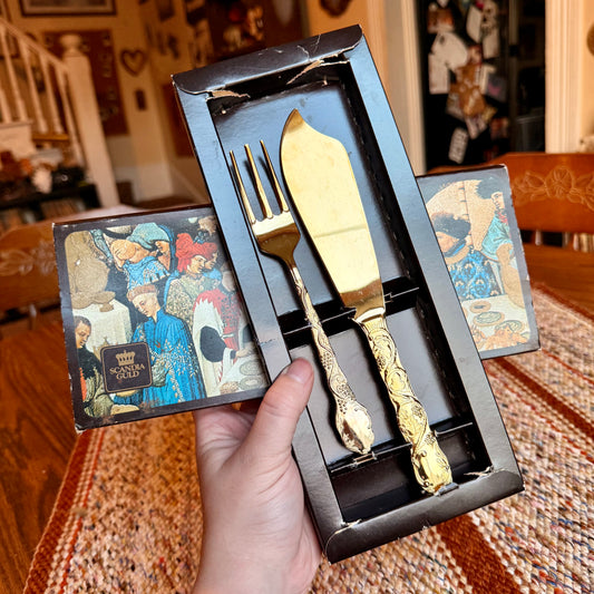 Vintage Swedish Scandia Guld Three Piece Wedding / Cake Serving Set