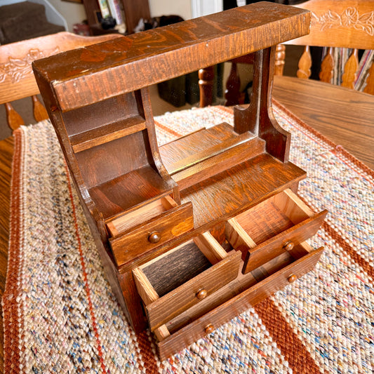Vintage Amish Armoire Doll Furniture / Jewelry Box Vanity Stand