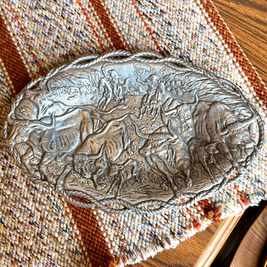 1993 Arthur Court Aluminum Longhorn Cowboy Western Platter