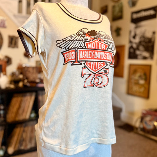 Vintage 1970s Harley-Davidson Cycles 75th Anniversary Eagle Shirt