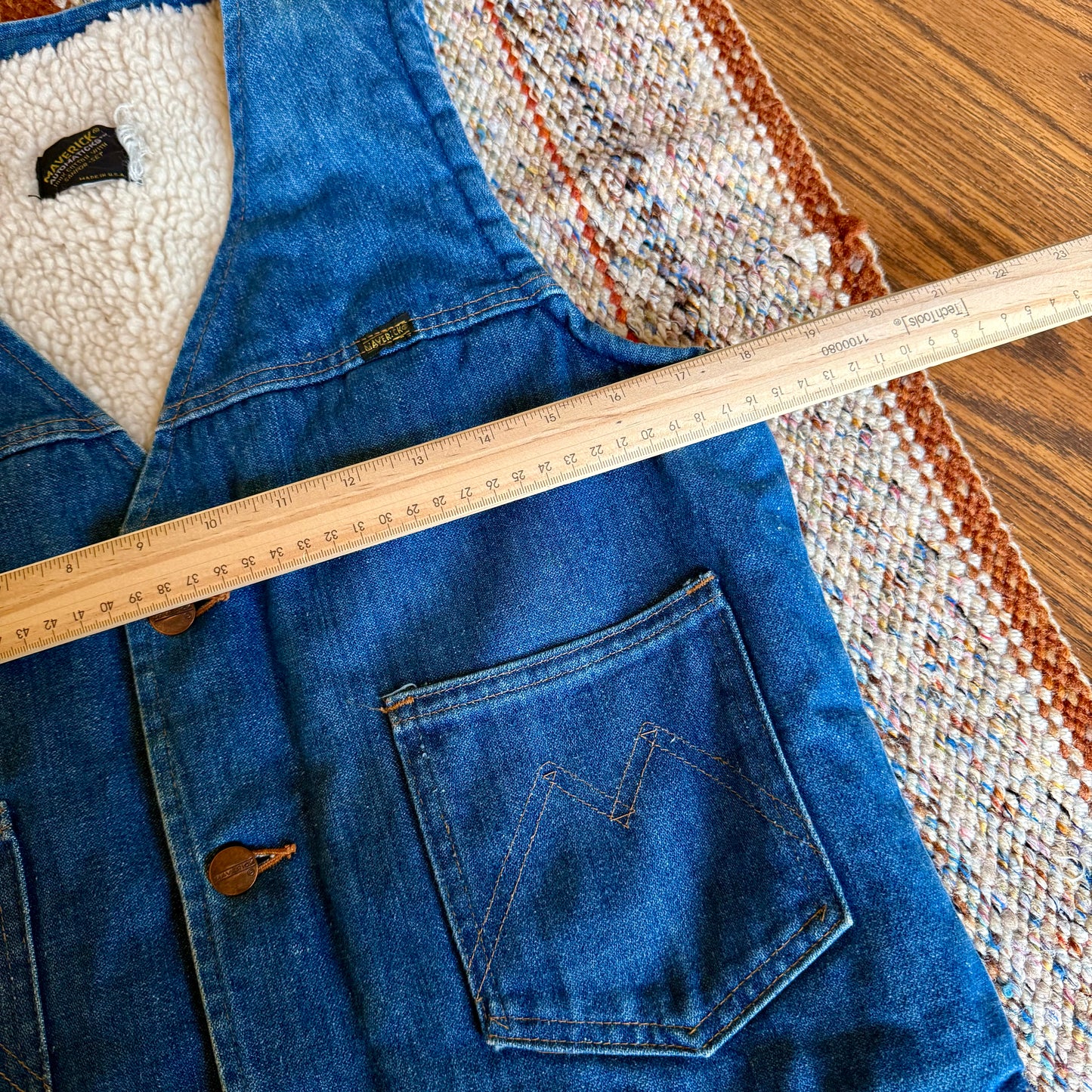 Maverick Automaticks Vintage 70s Blue Denim Sherpa Lined Vest