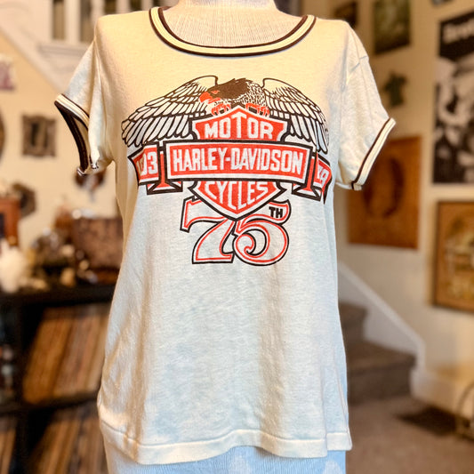 Vintage 1970s Harley-Davidson Cycles 75th Anniversary Eagle Shirt