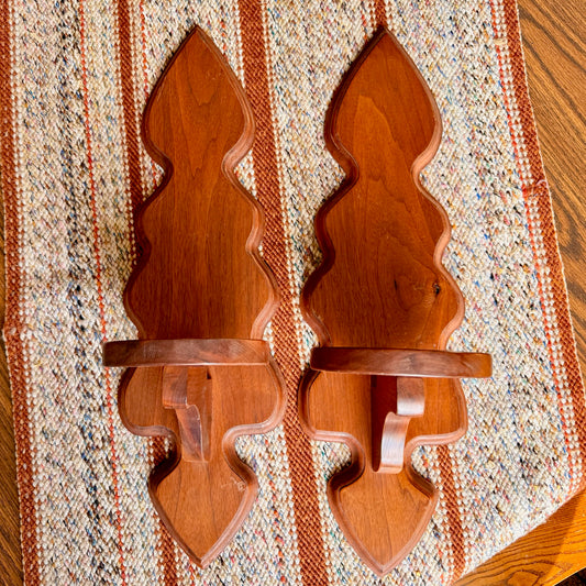 Pair of Vintage Amish Solid Wood Tall Wall Shelf Sconces