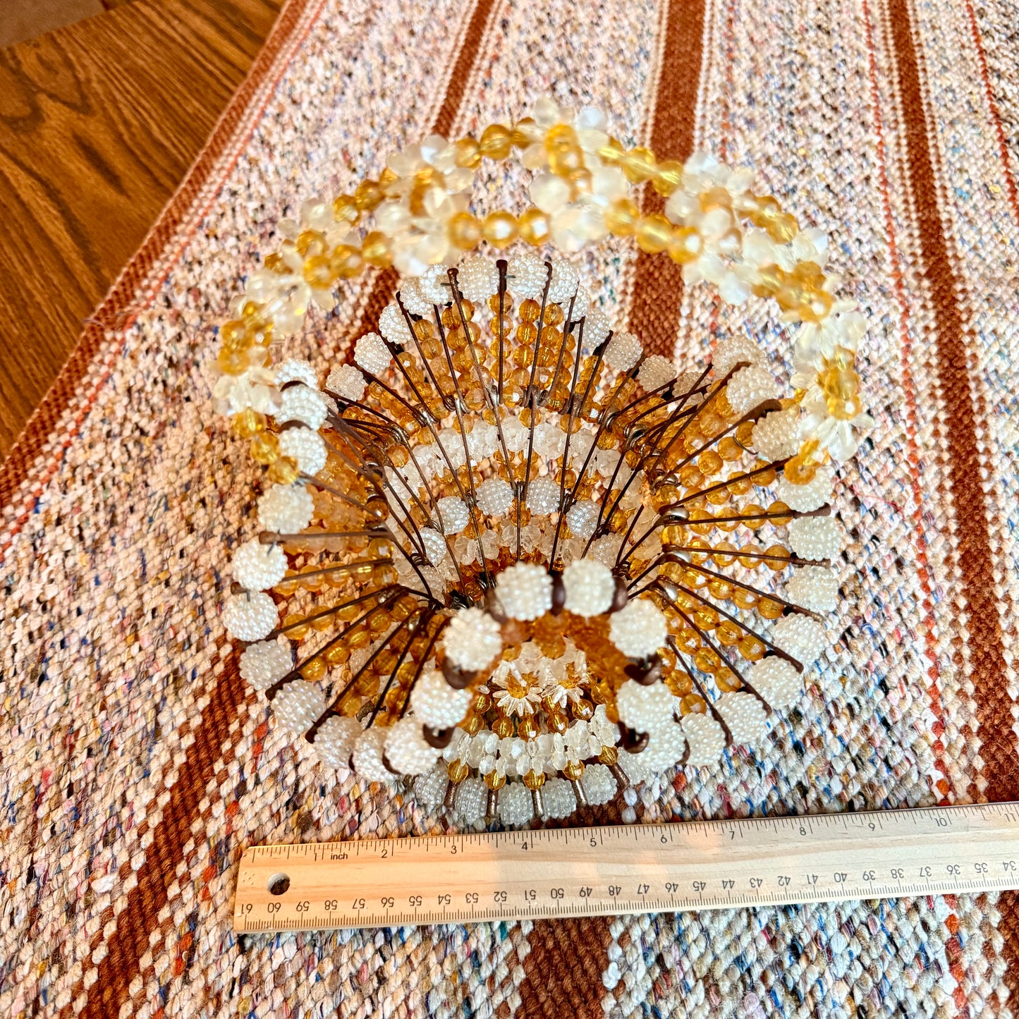 Vintage Mid-Century Modern Handmade Bead and Safety Pin Basket