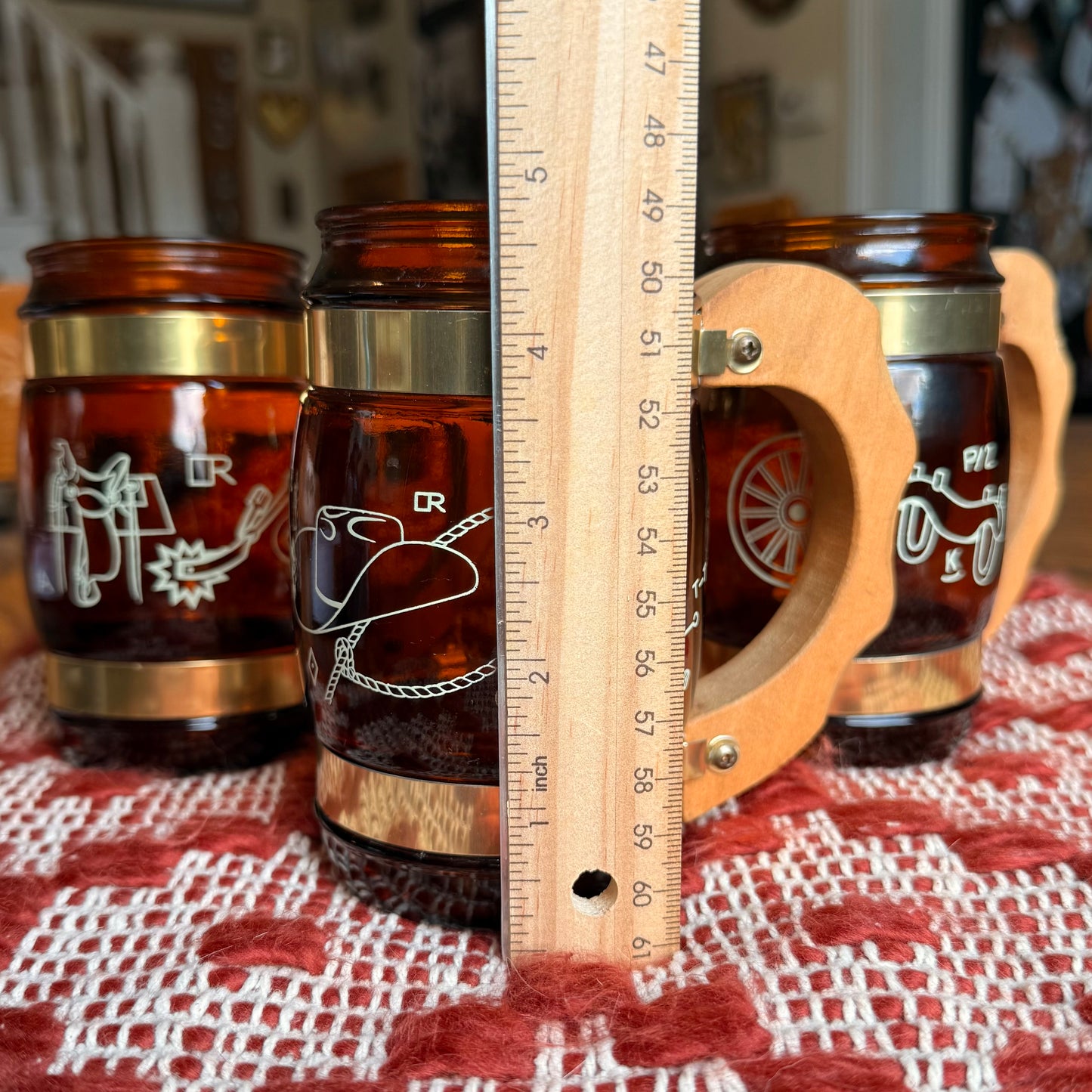 Set of Three Vintage Siesta Ware Cowboy Western Themed Barrel Mugs