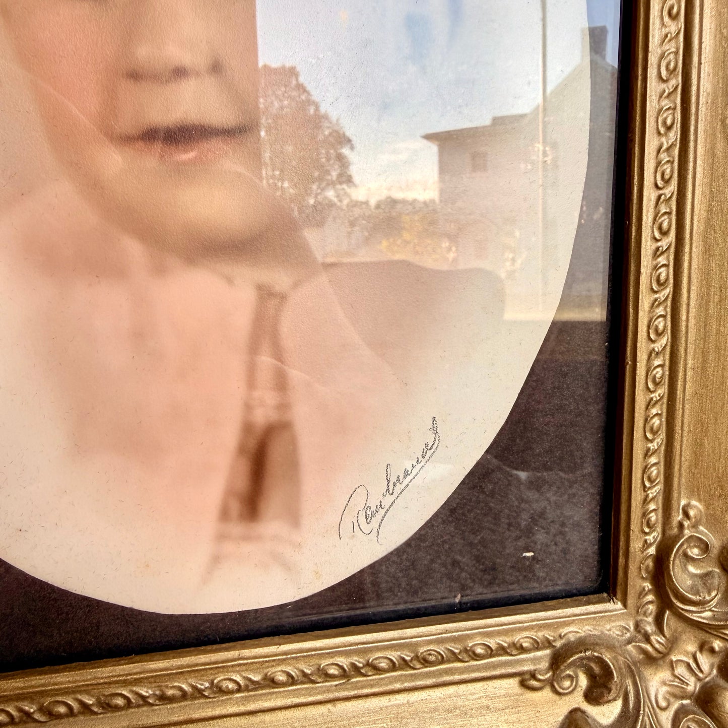 Antique Baby Photo in Vintage Victorian Gold Gilt Ornate Frame