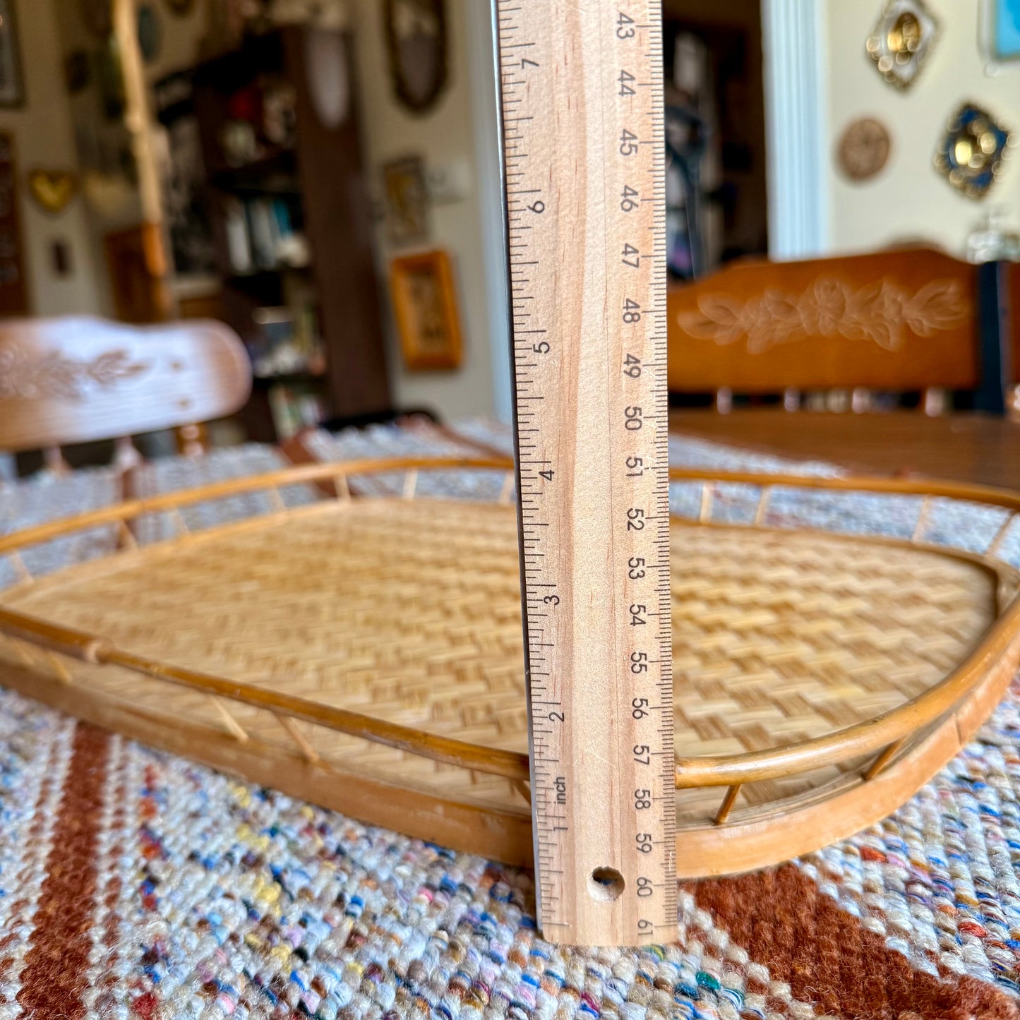ONE - Vintage Mid-Century Modern Woven Bamboo Basket Serving / Trinket Tray