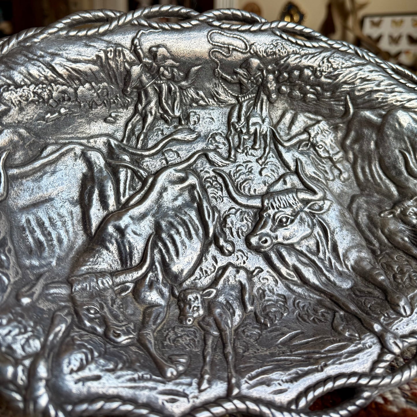 1993 Arthur Court Aluminum Longhorn Cowboy Western Platter
