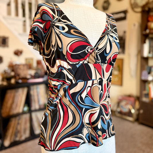 Vintage 90s / 2000s y2k Om 70s Patterned Baby Doll Top