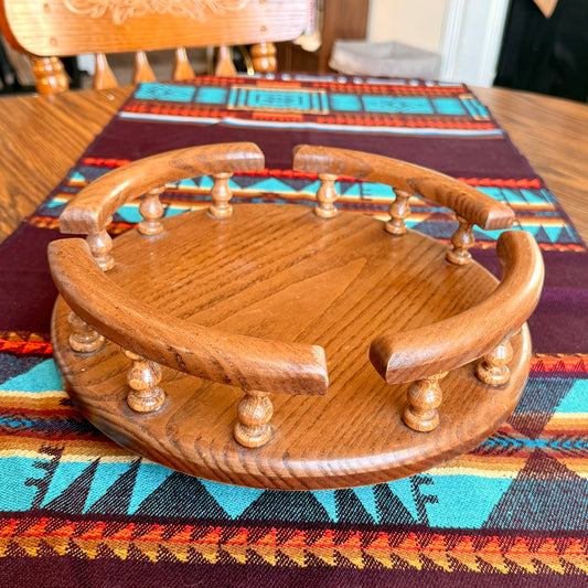 Vintage Amish Oak Handcrafted Solid Wood Lazy Susan Turn Table