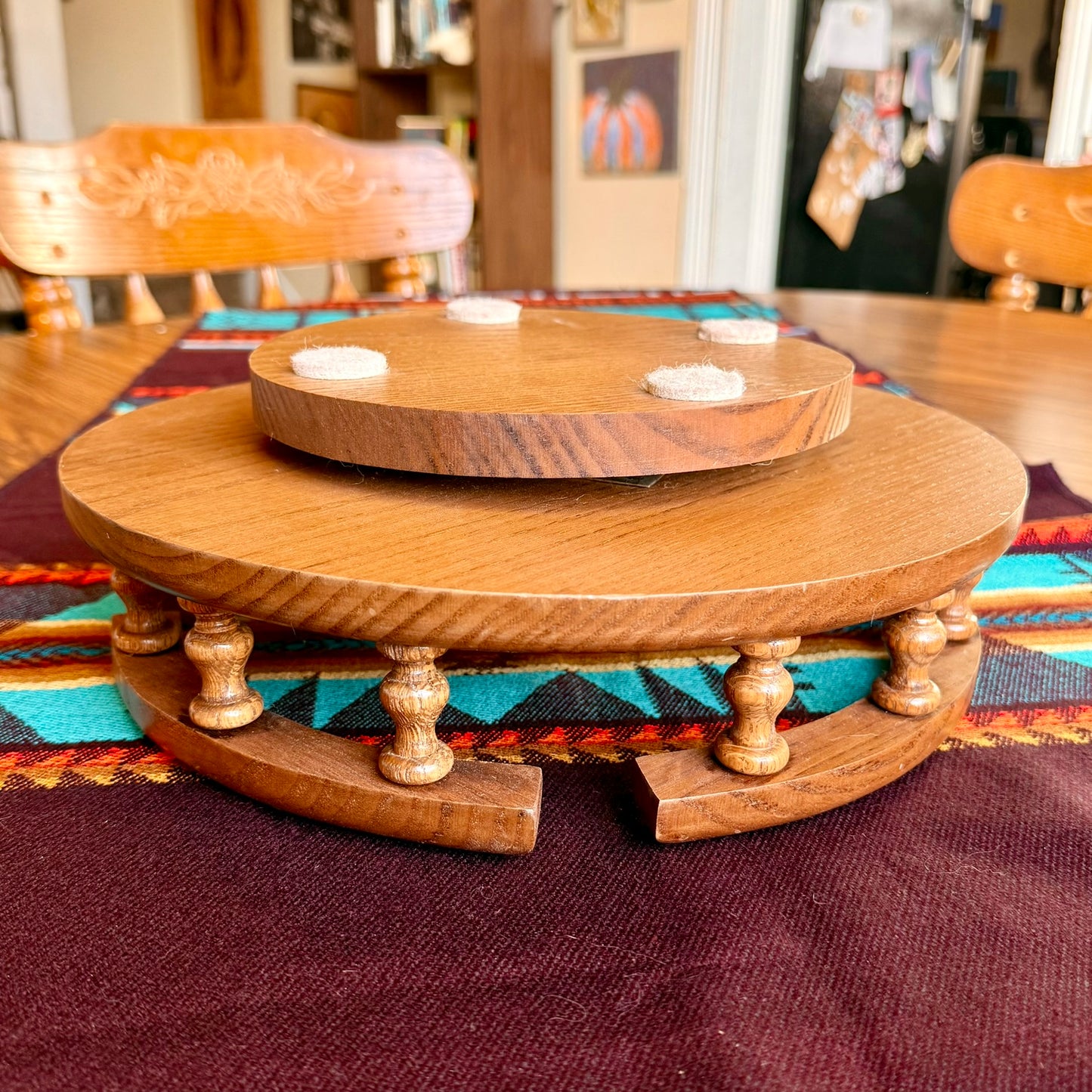Vintage Amish Oak Handcrafted Solid Wood Lazy Susan Turn Table