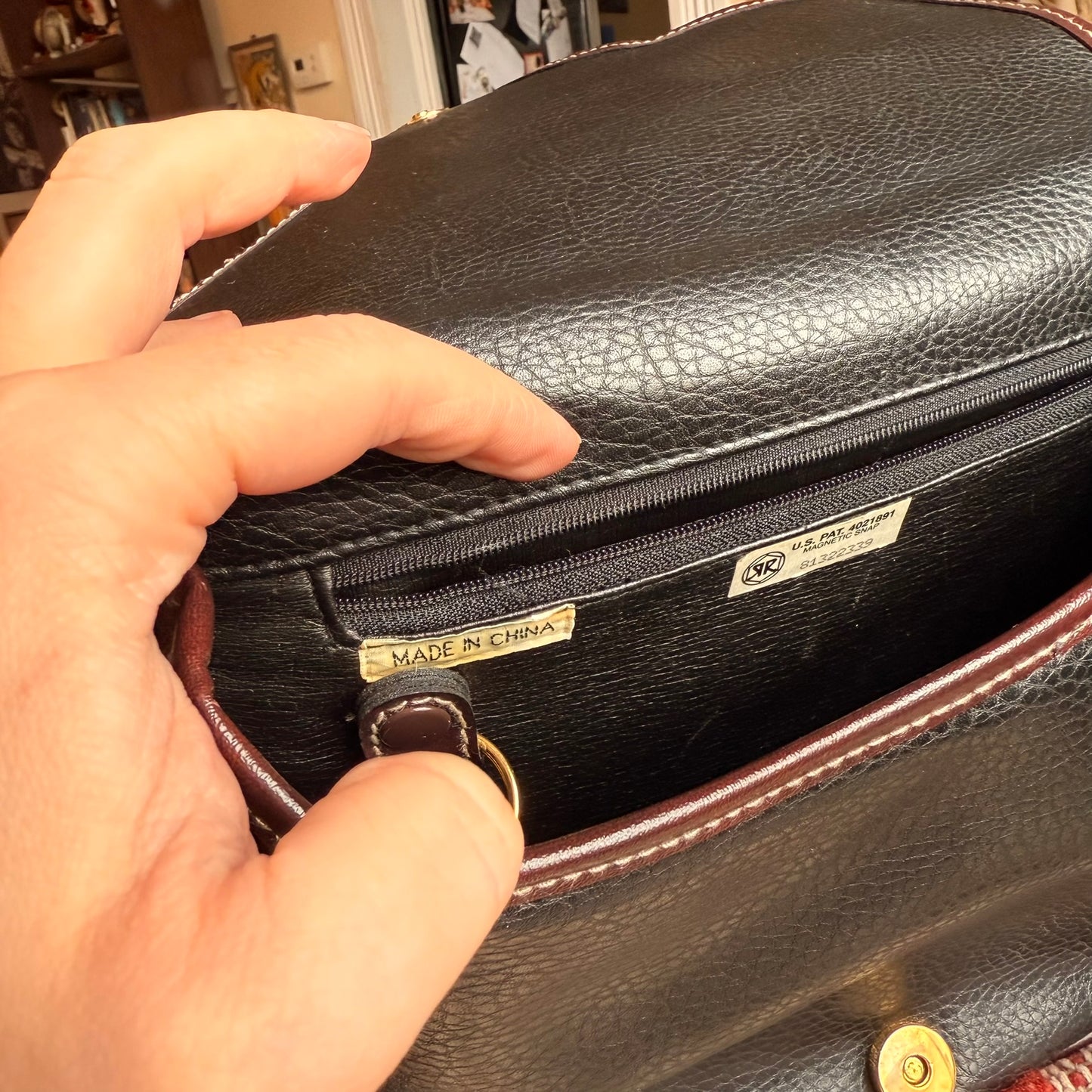 Vintage Leather Crossbody Bag w/ Brass Hardware and Matching Keychain