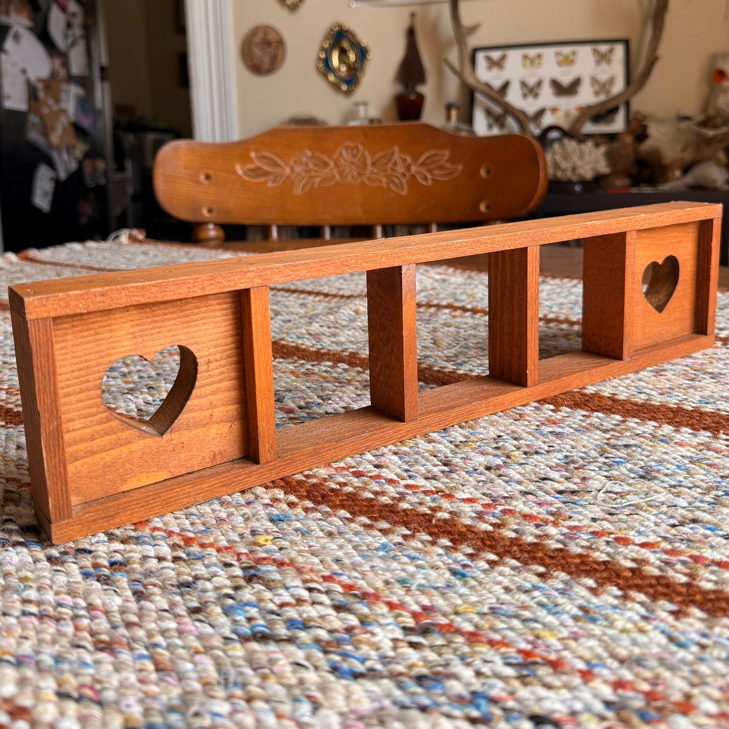 Small Vintage Farmhouse Wooden Heart Curio Shelf Wall Hanging