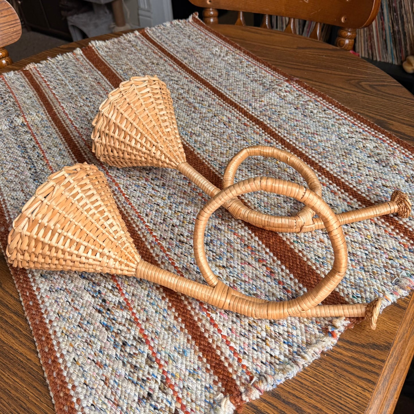 ONE - Vintage 1980s Wicker / Rattan French Horn Shaped Basket
