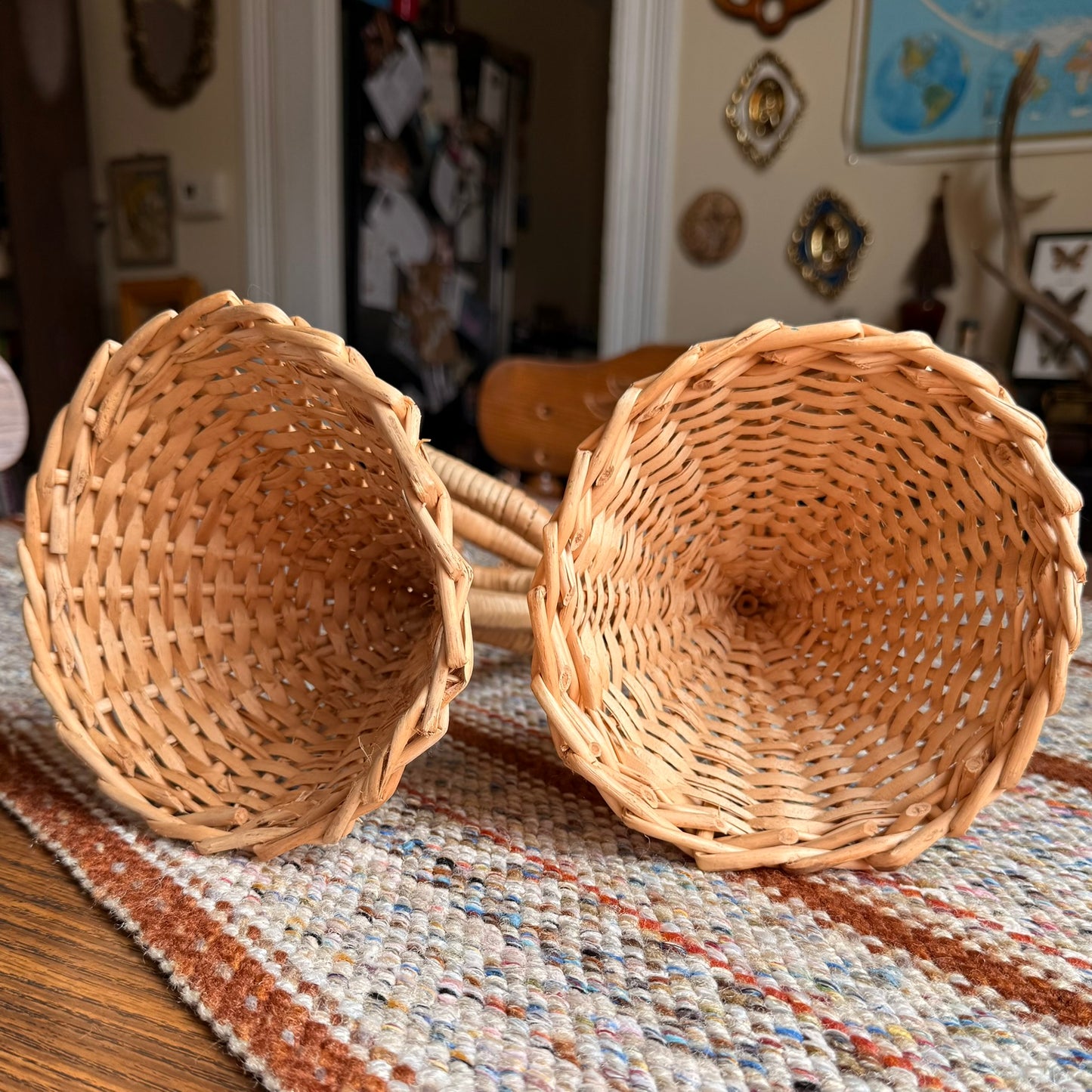 ONE - Vintage 1980s Wicker / Rattan French Horn Shaped Basket