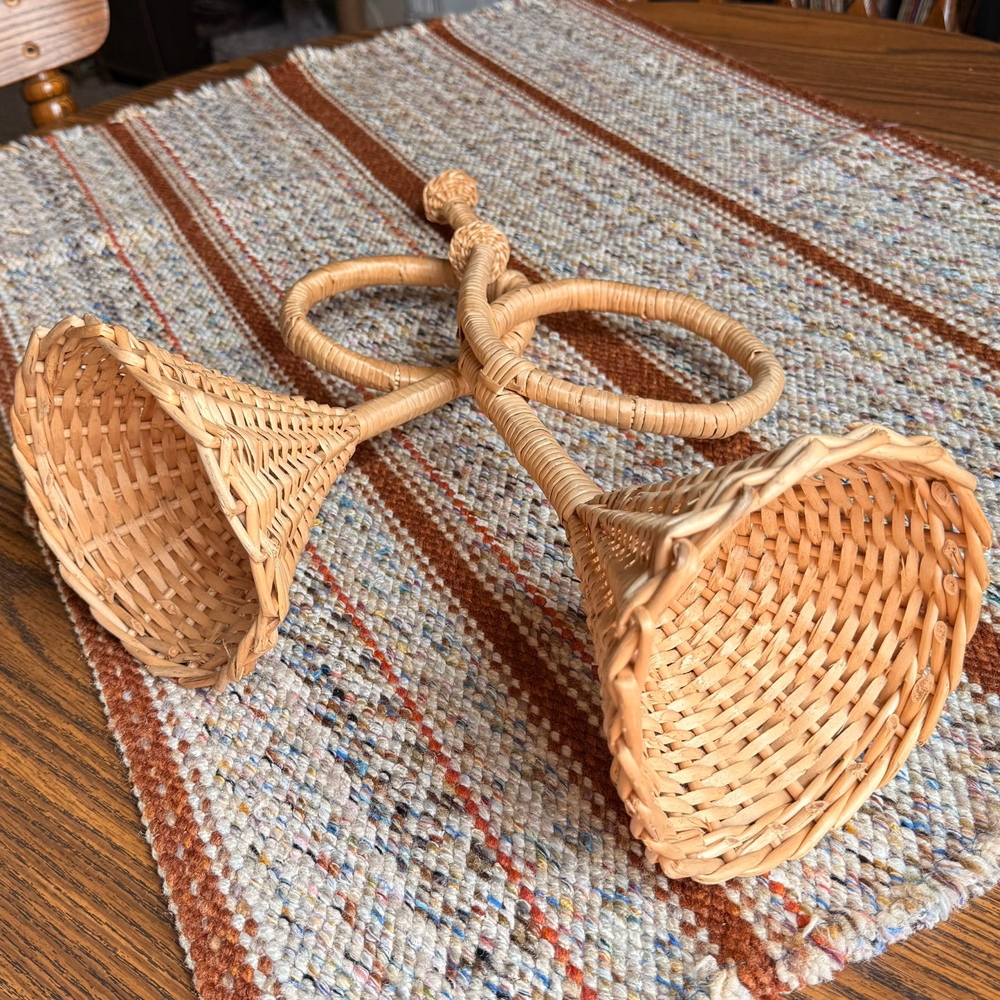 ONE - Vintage 1980s Wicker / Rattan French Horn Shaped Basket