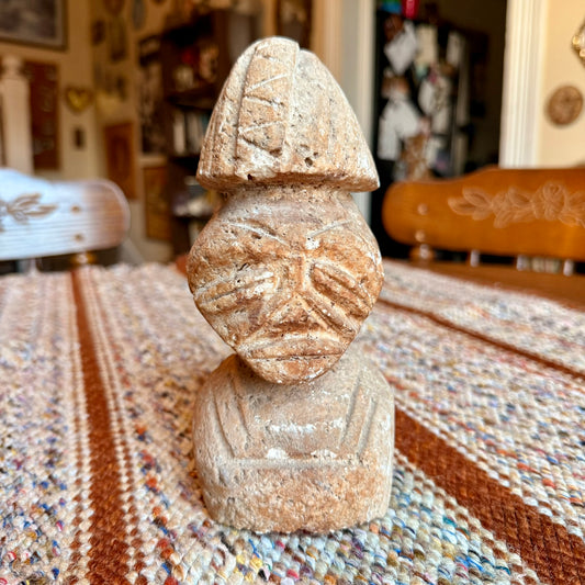 Vintage Hand-Carved Stone Tribal / Mayan Style Statue Bookend