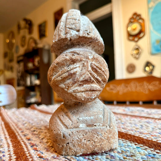 Vintage Hand-Carved Stone Tribal / Mayan Style Statue Bookend