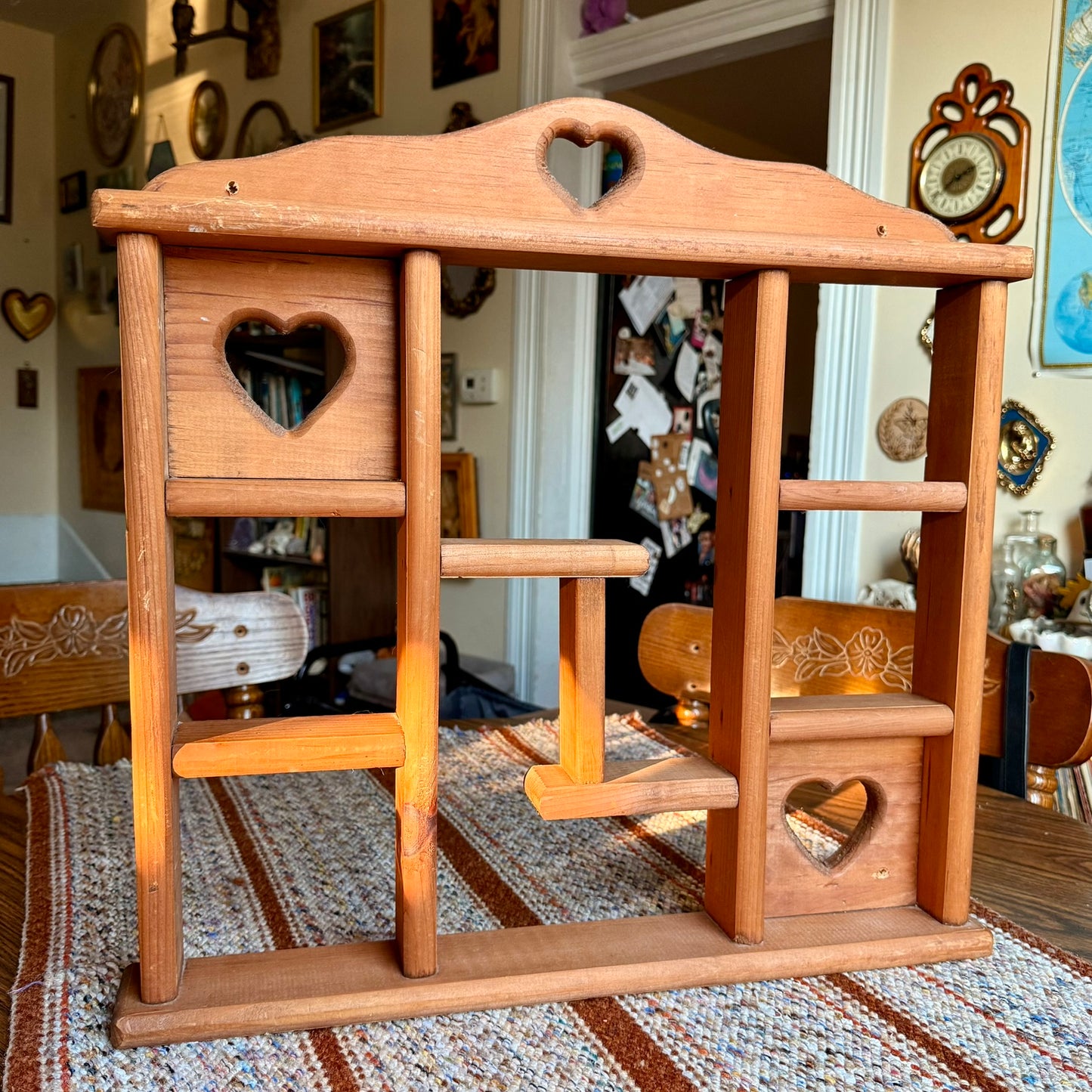 Handmade Wooden Vintage Primitive Heart Cubby Curio / Trinket Shelf