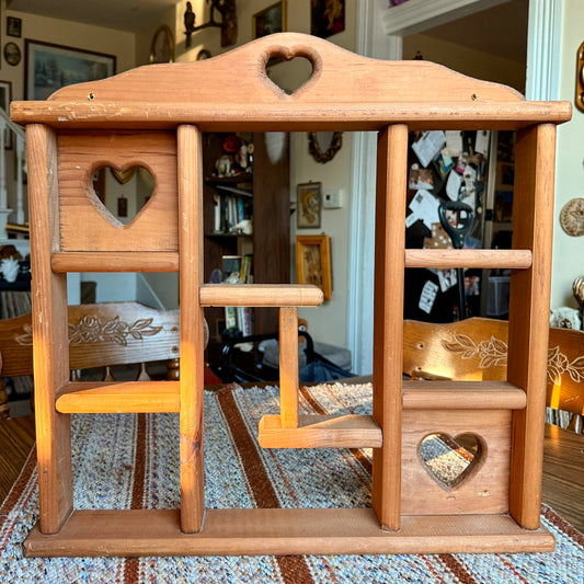 Handmade Wooden Vintage Primitive Heart Cubby Curio / Trinket Shelf