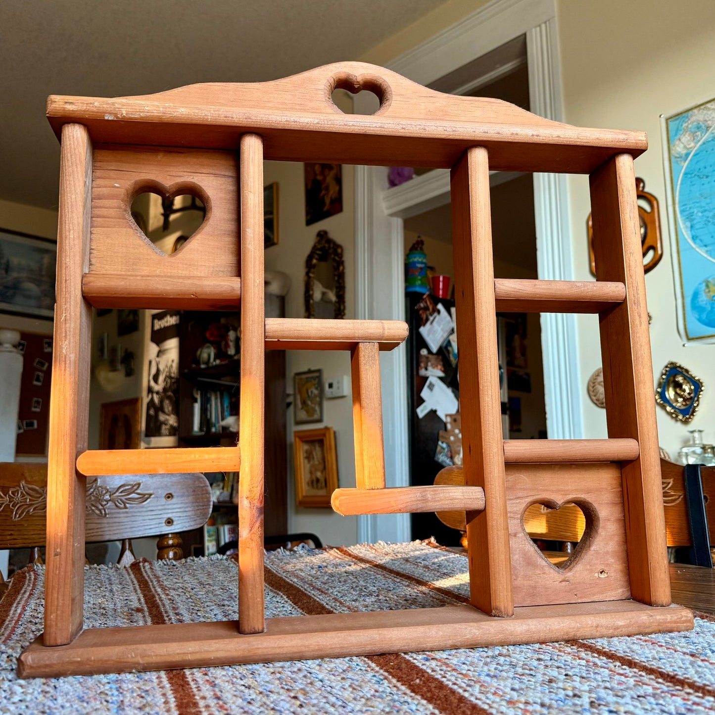 Handmade Wooden Vintage Primitive Heart Cubby Curio / Trinket Shelf