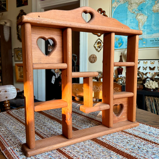 Handmade Wooden Vintage Primitive Heart Cubby Curio / Trinket Shelf