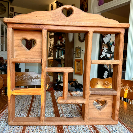 Handmade Wooden Vintage Primitive Heart Cubby Curio / Trinket Shelf