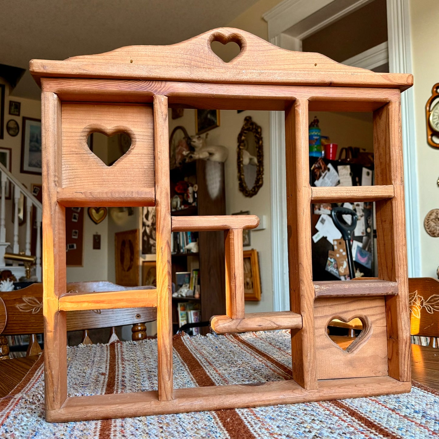 Handmade Wooden Vintage Primitive Heart Cubby Curio / Trinket Shelf