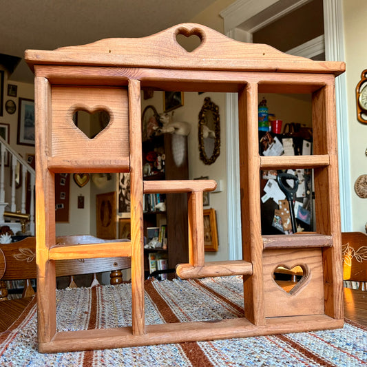 Handmade Wooden Vintage Primitive Heart Cubby Curio / Trinket Shelf