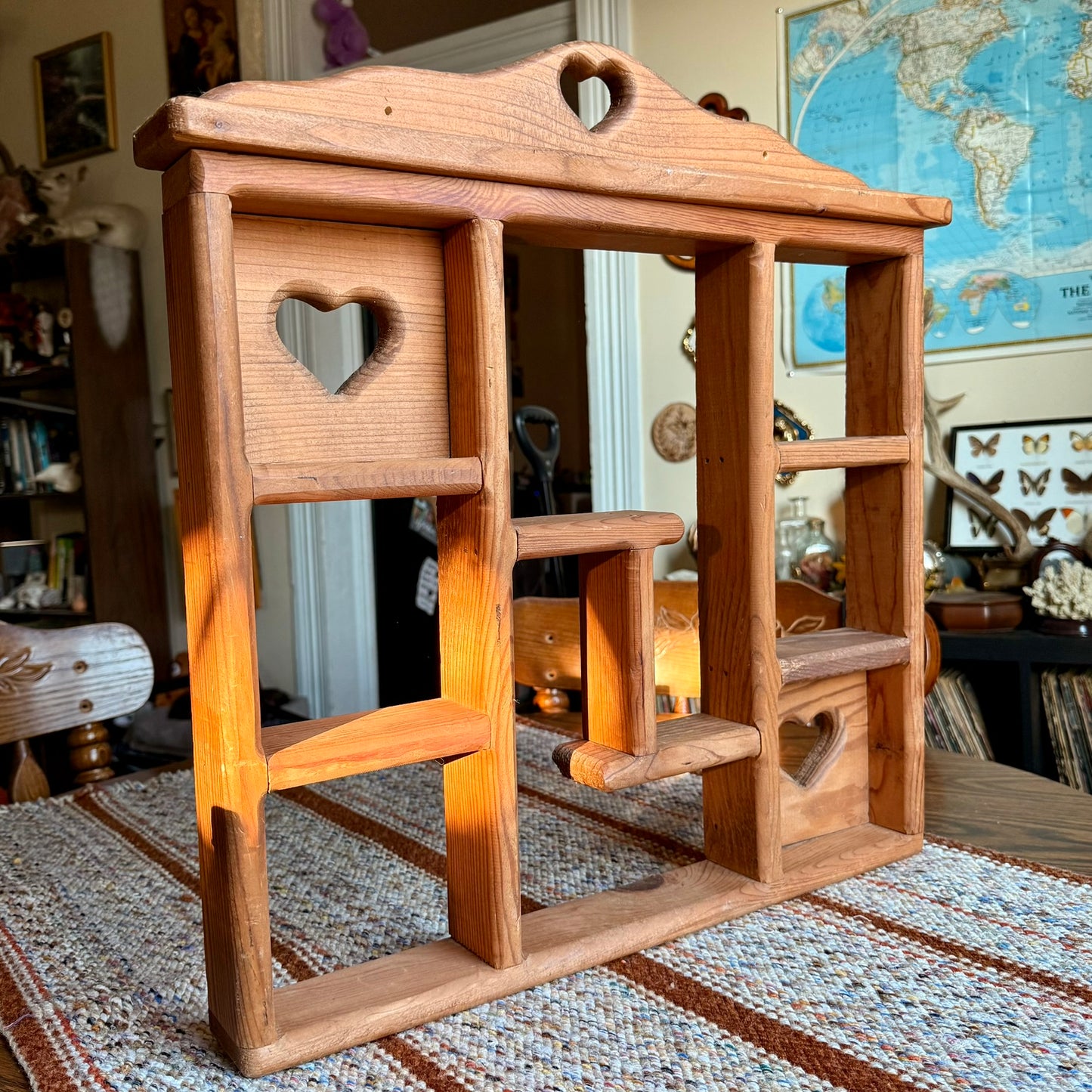 Handmade Wooden Vintage Primitive Heart Cubby Curio / Trinket Shelf