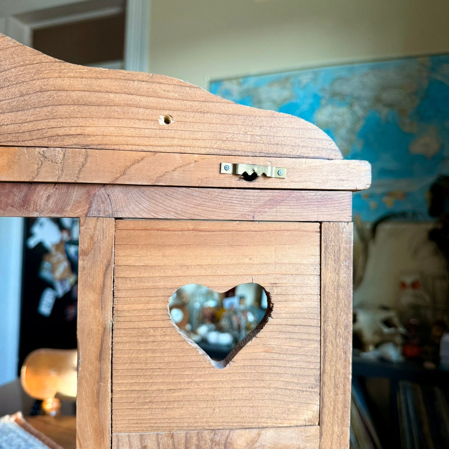 Handmade Wooden Vintage Primitive Heart Cubby Curio / Trinket Shelf