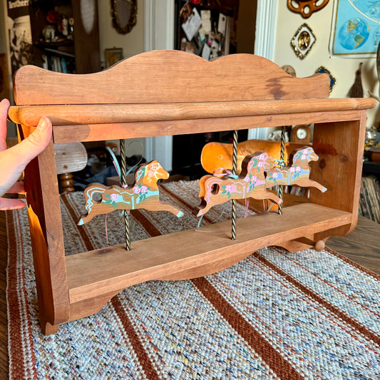 Vintage Wooden Painted Carousel Horse Curio Shelf / Coat Hanger