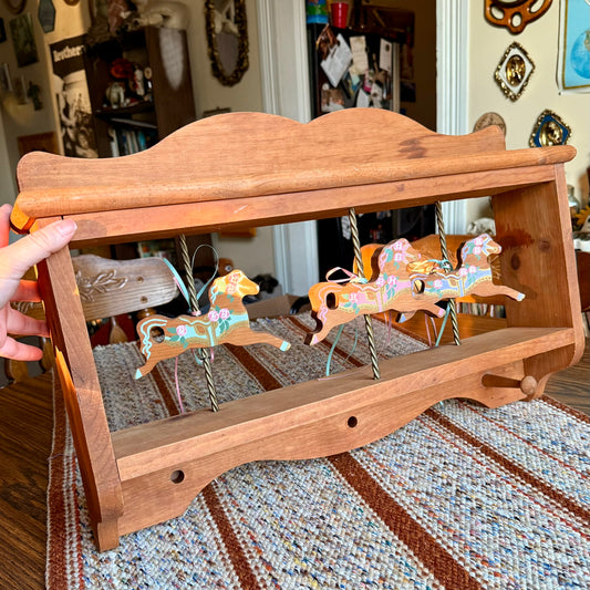 Vintage Wooden Painted Carousel Horse Curio Shelf / Coat Hanger
