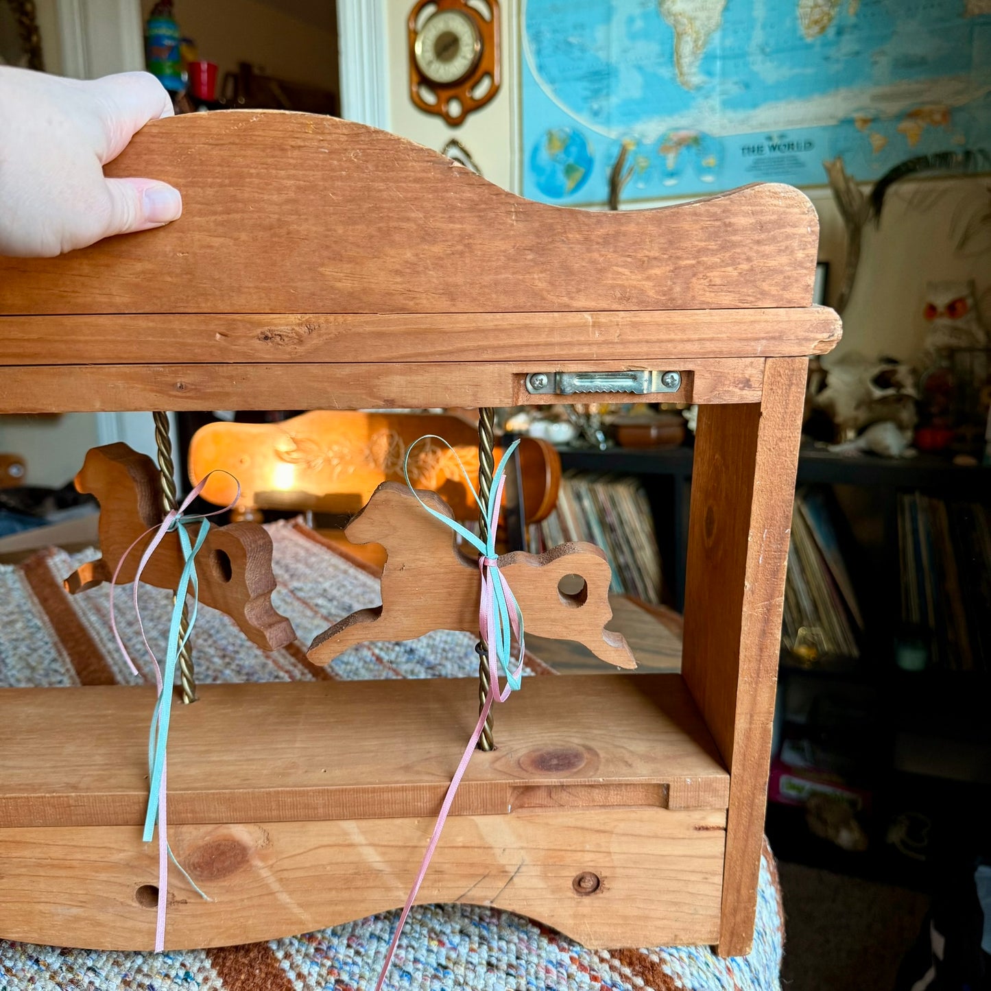 Vintage Wooden Painted Carousel Horse Curio Shelf / Coat Hanger