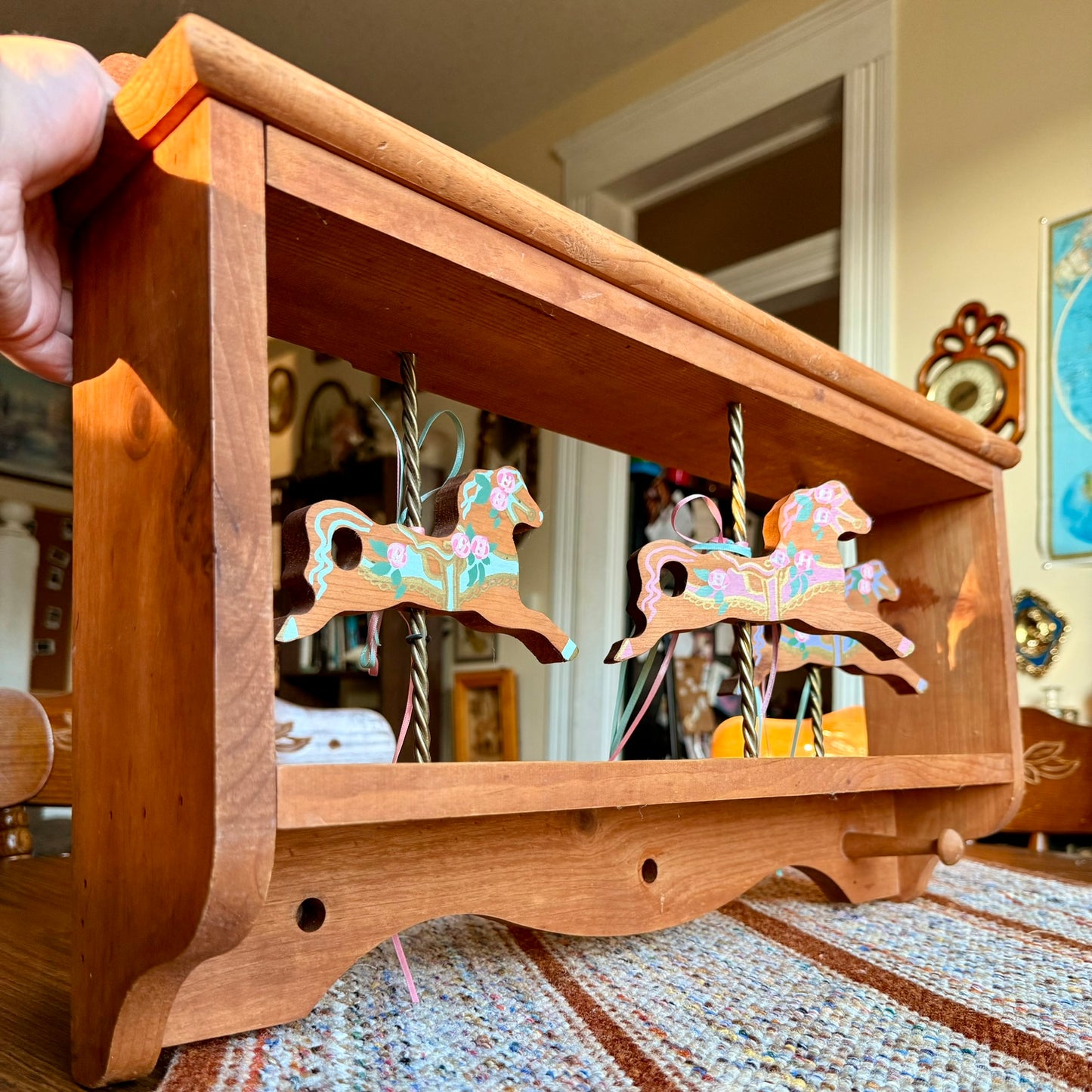 Vintage Wooden Painted Carousel Horse Curio Shelf / Coat Hanger