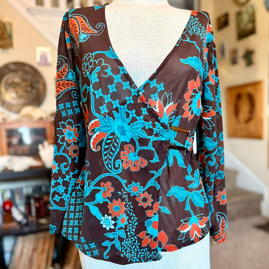 Vintage 90s / 2000s y2k Sheer Patterned Fresh Wear Wrap Top