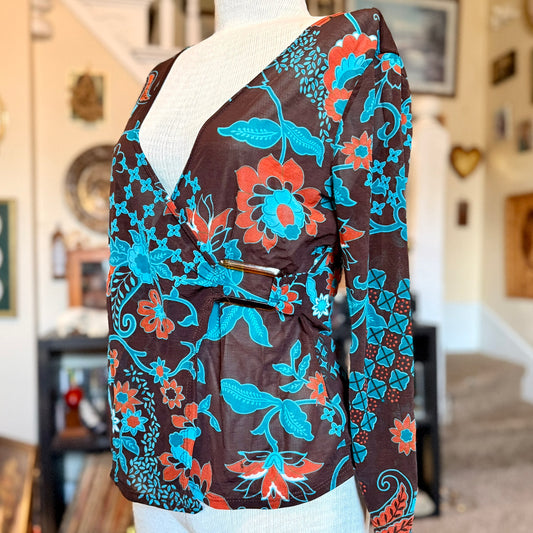 Vintage 90s / 2000s y2k Sheer Patterned Fresh Wear Wrap Top