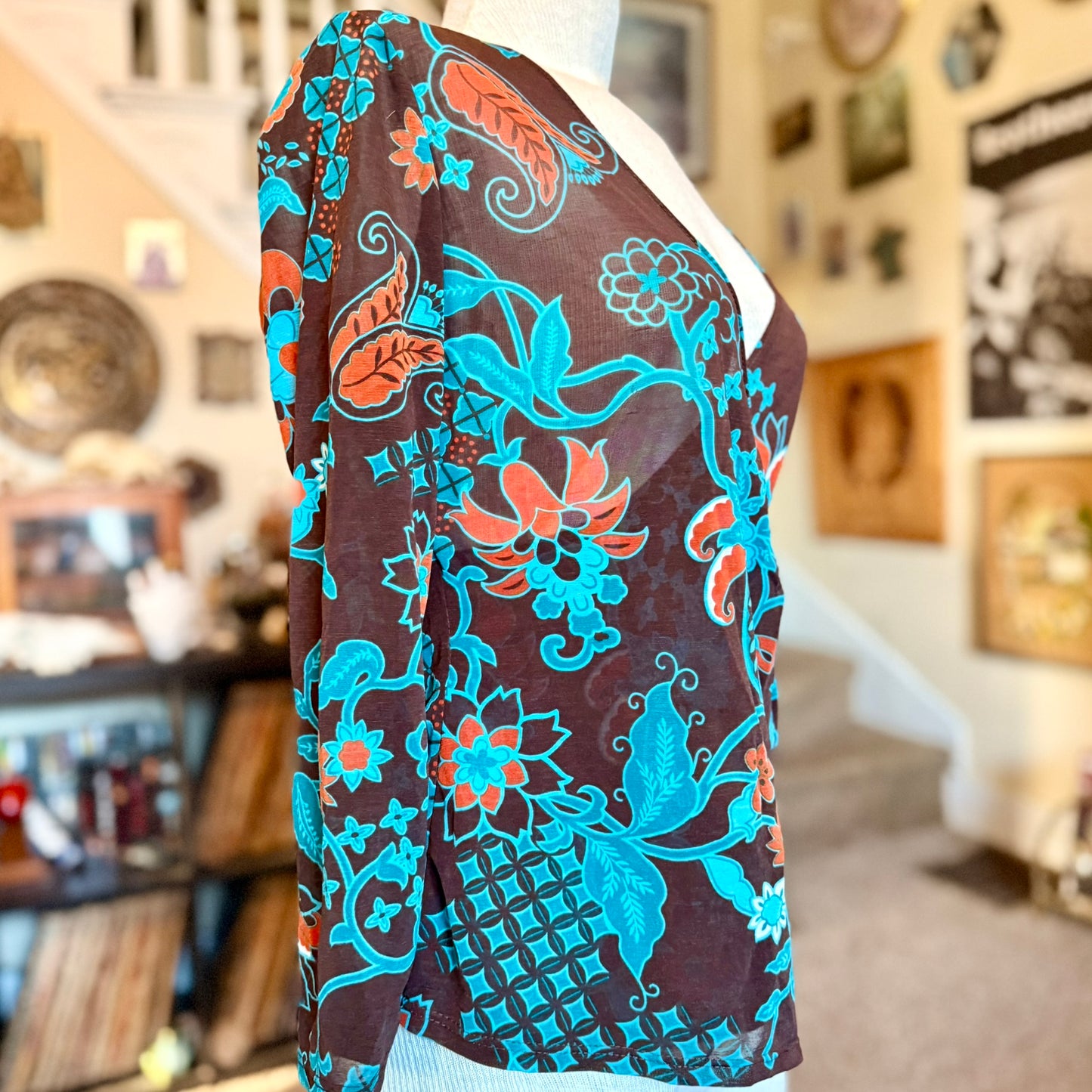 Vintage 90s / 2000s y2k Sheer Patterned Fresh Wear Wrap Top