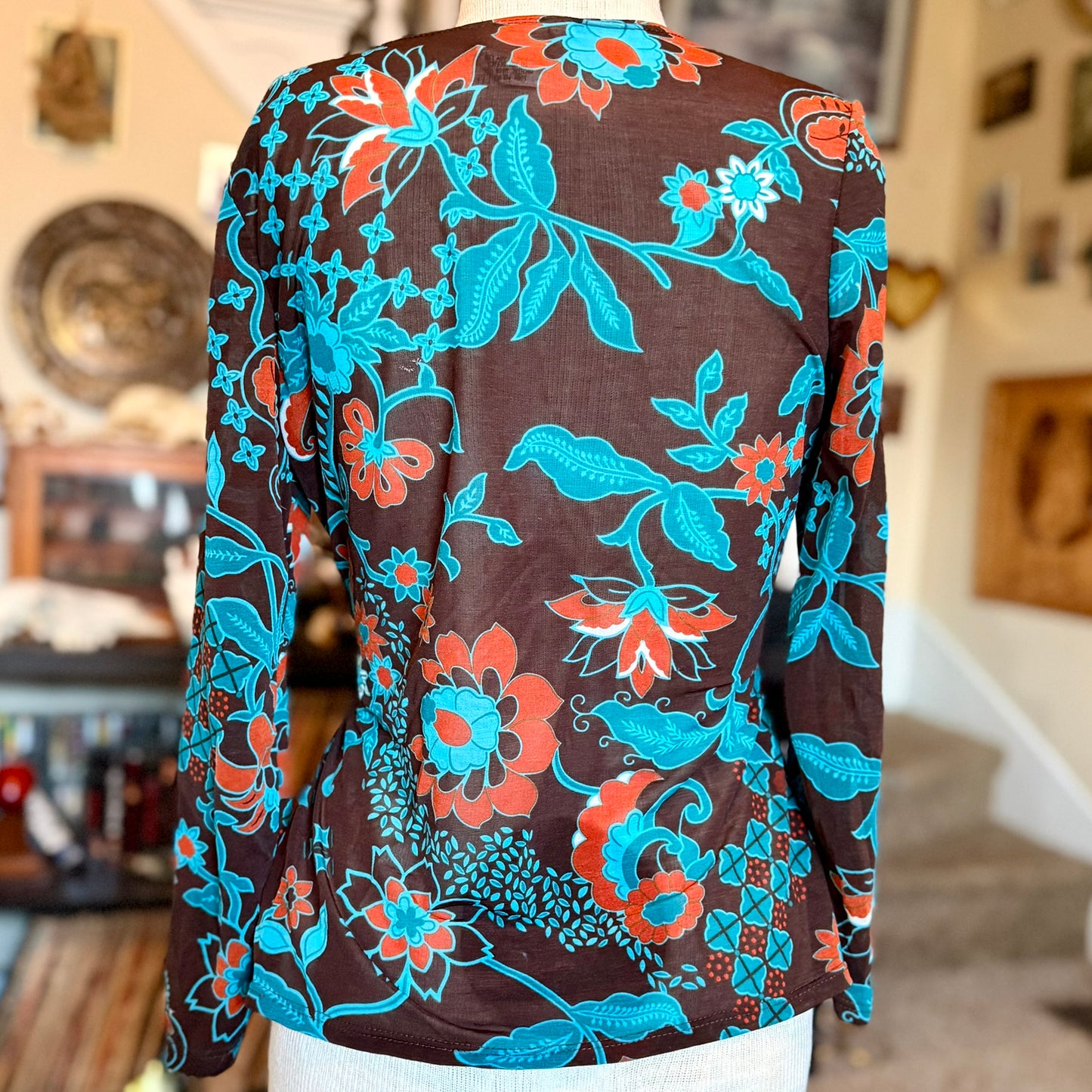 Vintage 90s / 2000s y2k Sheer Patterned Fresh Wear Wrap Top