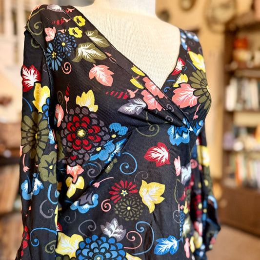 Vintage 90s / 2000s y2k Fresh Wear Floral Sheer Bell Sleeve Baby Doll Top