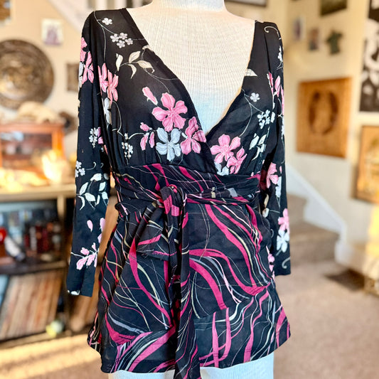 Vintage 90s / 2000s y2k Stella Patterned Wrap Baby Doll Top