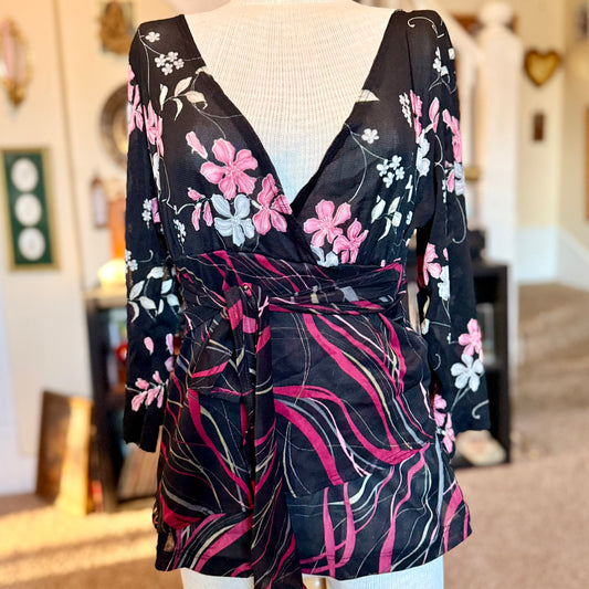 Vintage 90s / 2000s y2k Stella Patterned Wrap Baby Doll Top